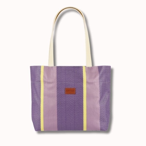 Sac cabas bea cire chevron parme