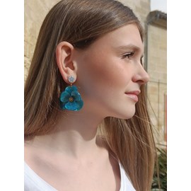 Boucles d’oreilles orchidées acier inoxydable et myosotis fleurs séchées