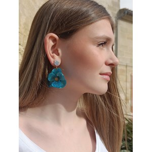 Boucles d’oreilles orchidées acier inoxydable et myosotis fleurs séchées