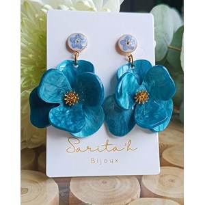 Boucles d’oreilles orchidées acier inoxydable et myosotis fleurs séchées