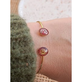 Bracelet jonc maïa en acier inoxydable doré et fleurs séchées