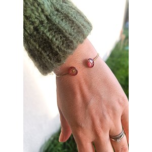 Bracelet jonc maïa en acier inoxydable doré et fleurs séchées