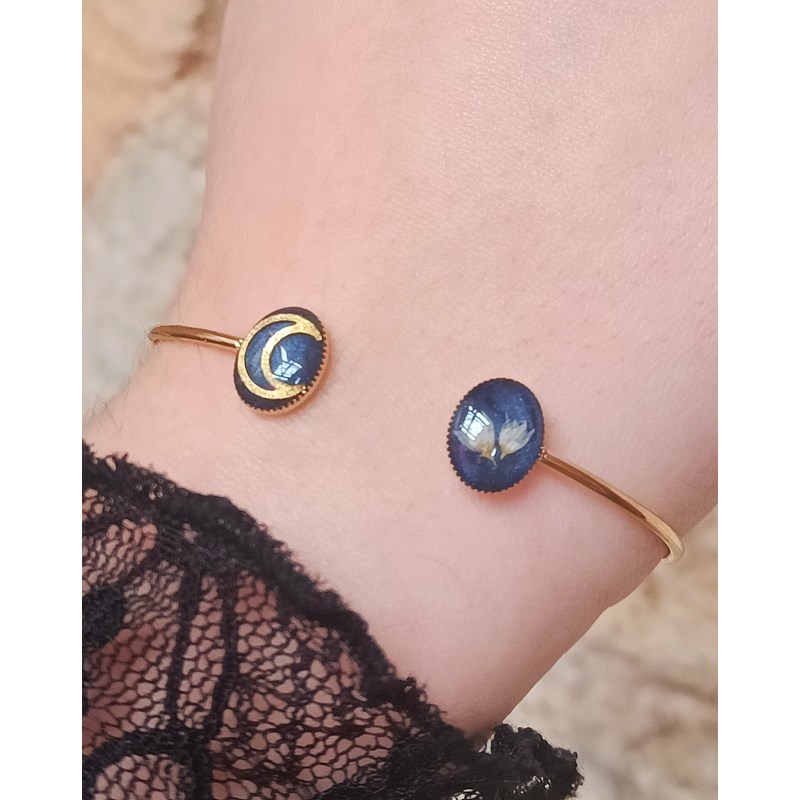 Bracelet nyvalis jonc acier inoxydable véritables fleurs travail artisana