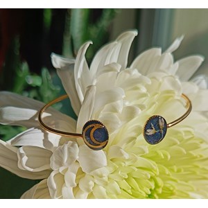 Bracelet nyvalis jonc acier inoxydable véritables fleurs travail artisana