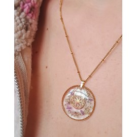 Collier fleurs sauvages en acier inoxydable et véritables fleurs séchées