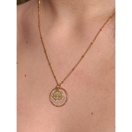 Collier artisanal en acier inoxydable fleurs séchées arbre de vie