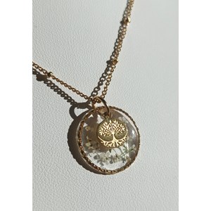 Collier artisanal en acier inoxydable fleurs séchées arbre de vie