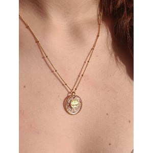 Collier artisanal en acier inoxydable fleurs séchées arbre de vie