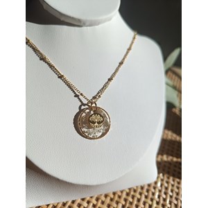 Collier artisanal en acier inoxydable fleurs séchées arbre de vie