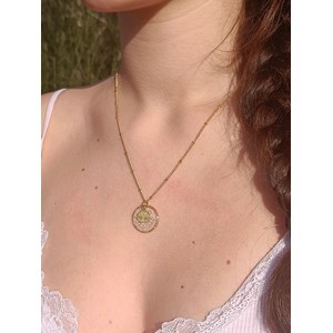 Collier artisanal en acier inoxydable fleurs séchées arbre de vie
