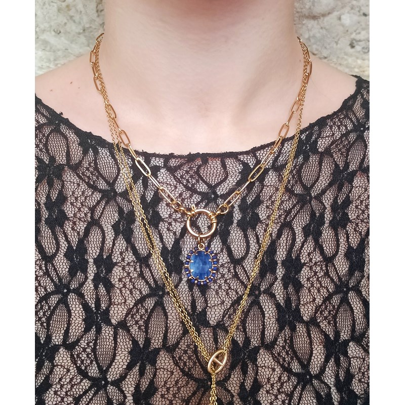 Collier thérésa en acier inoxydable et pierre fine de kyanite