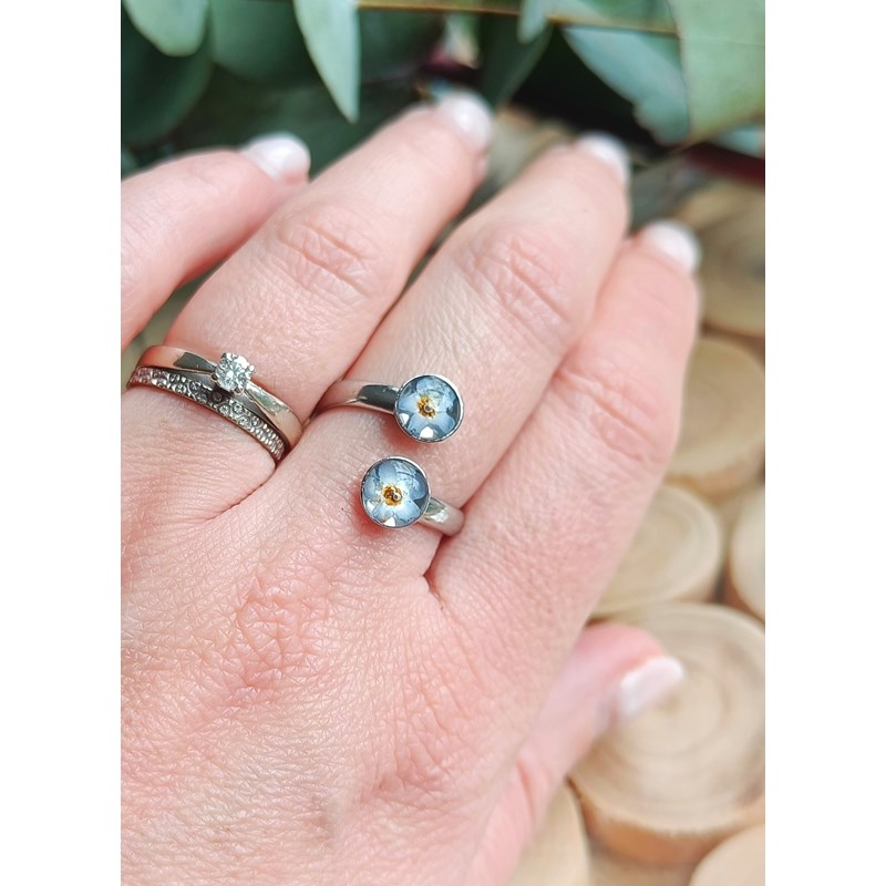 Bague double acier inoxydable myosotis