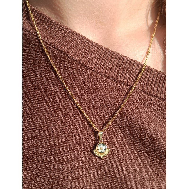 Collier selm en acier inoxydable et fleur séchée et véritables fleurs séchées