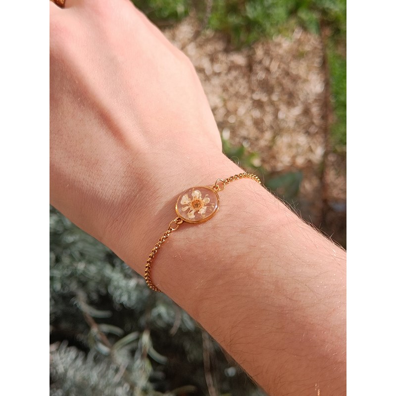 Bracelet réglable anna en acier inoxydable et fleur de fraisier sauvage