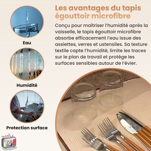 Venteo tapis egouttoir vaisselle cuisine microfibre absorbante - accessoire evie