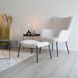 Boris-fauteuil et repose-pied vintage en tissu bouclé écru