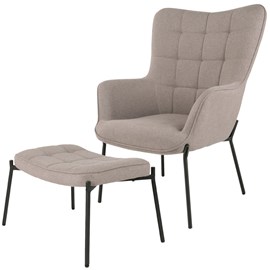 Boris-fauteuil et repose-pied vintage en tissu bouclé taupe