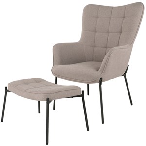 Boris-fauteuil et repose-pied vintage en tissu bouclé taupe