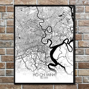 Ho chi minh carte ville city map n&b