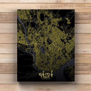 Yangon sur toile city map nuit