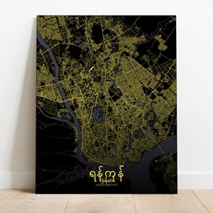 Yangon sur toile city map nuit