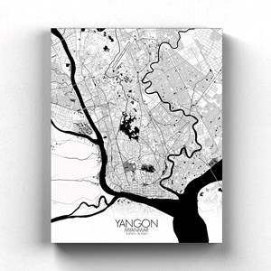 Yangon sur toile city map n&b