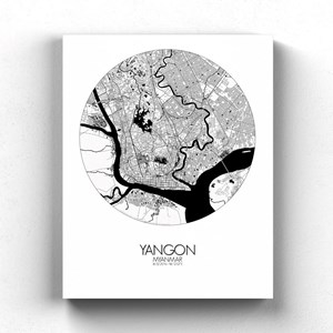 Yangon sur toile city map rond