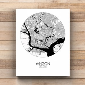 Yangon sur toile city map rond
