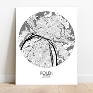 Rouen sur toile city map rond