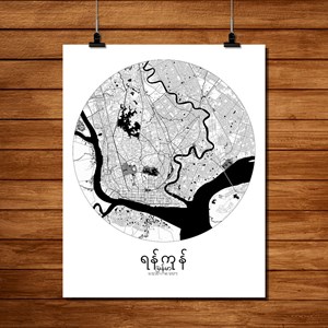 Yangon carte ville city map rond