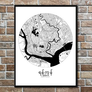 Yangon carte ville city map rond