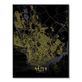 Yangon carte ville city map nuit