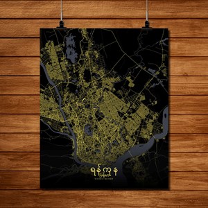 Yangon carte ville city map nuit
