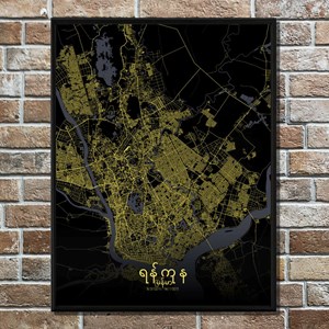 Yangon carte ville city map nuit