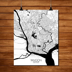 Yangon carte ville city map n&b