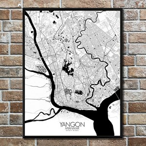 Yangon carte ville city map n&b