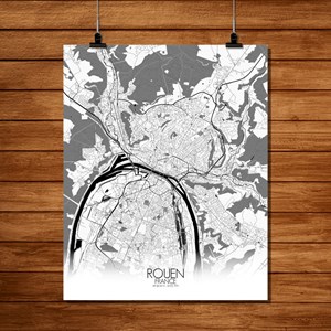 Rouen carte ville city map n&b