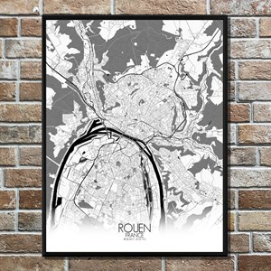 Rouen carte ville city map n&b