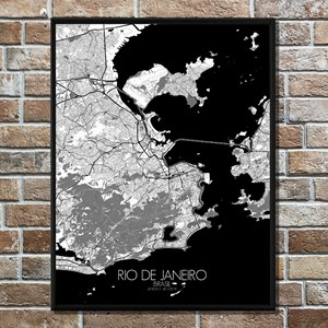 Rio de janeiro carte ville city map n&b