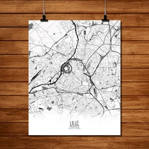 Lille carte ville city map n&b