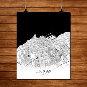 Casablanca carte ville city map n&b