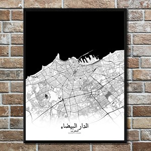 Casablanca carte ville city map n&b