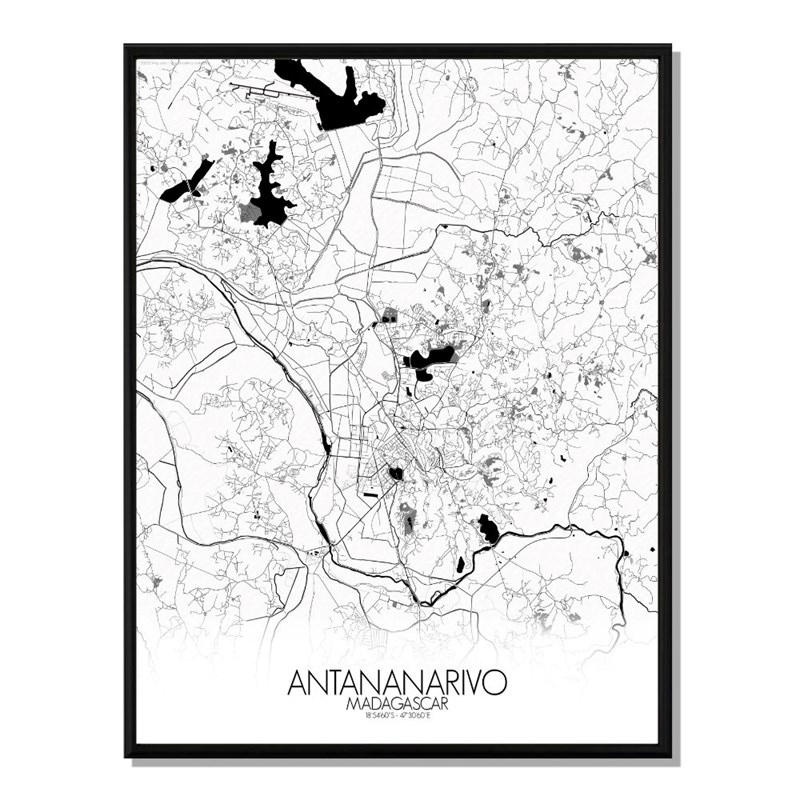 Mapospheres - Antananarivo carte ville city map n&b