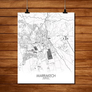 Marrakech carte ville city map n&b