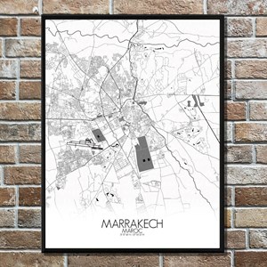 Marrakech carte ville city map n&b