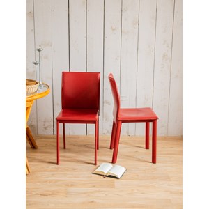 Paire de chaises en cuir rouge n°1330