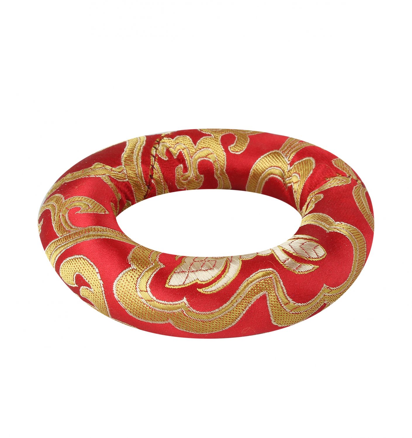 Coussin pour bol tibétain en forme d'anneau, matériau type satin broché,  dimensions extérieures 24 cm, intérieur 16 cm (orange)