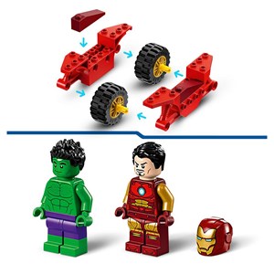 Lego iron man avec une moto et hulk