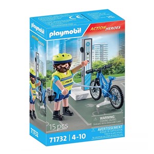 Policier cycliste et borne de recharge