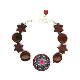 Bracelet  bois  acajou cabochon mandala